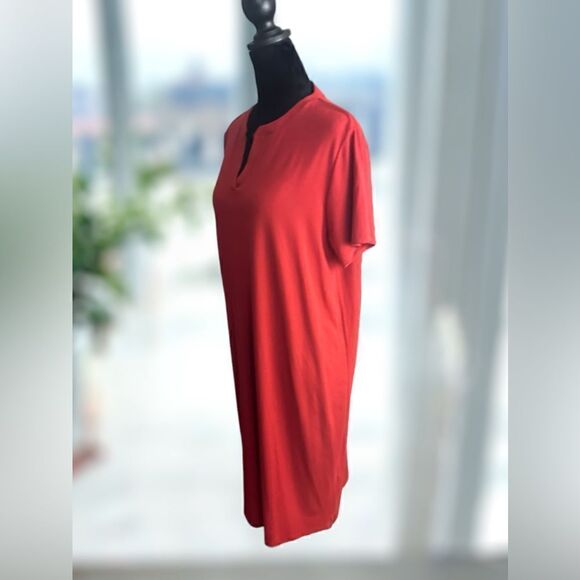 EILEEN FISHER Viscose Jersey Split Neck Dress Mandarin Size M - Picture 8 of 16